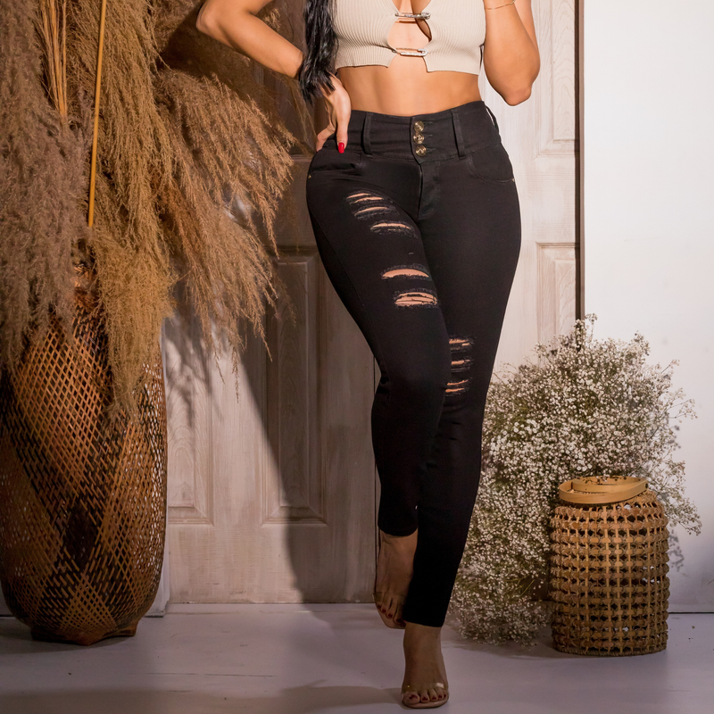 Push-Up + Waist Snatching Black Ripped Jeans